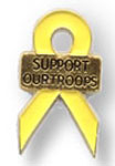 Yellow Ribbon awareness Pin with words support our troops
