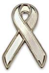 Shiny Finish All Silver Awareness / Support Ribbon Lapel Pin