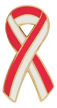 Striped Red and White Oral Cancer Awareness / Support Ribbon Lapel Pin