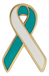 White and Teal Cervical Cancer Awareness / Support Ribbon Lapel Pin