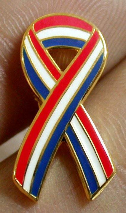 Red, White, and Blue US Flap Themed Ribbon Shaped Lapel Pin