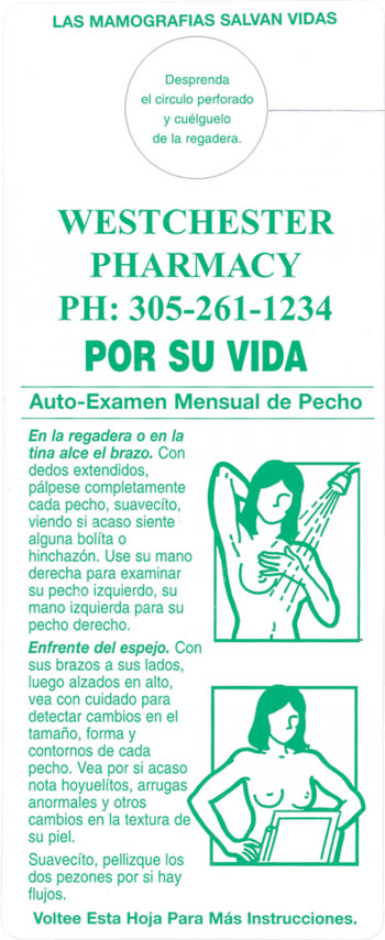 Spanish Breast Cancer Awareness Self Exam In - Shower Chart... from ASI 78100 ZZ DROPPED - Pilgrim Plastic Products Inc