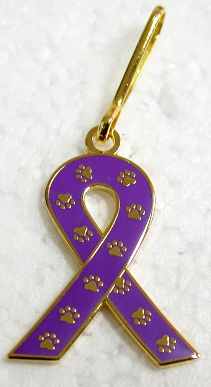 Animal Paws Awareness Ribbon Lapel Pin w/ Paw Print Pattern