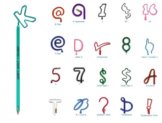 Number / Letter / Symbol Shaped Pens and Pencils... from ASI 39850 The Bentcil Company