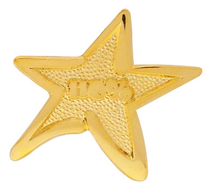 Lapel Pin in Star Shape w/ 110% Percent Text