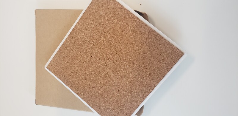 Square shaped absorbent stone coaster with cork backing, natural cream color... from ASI 62190 Illini / Illini