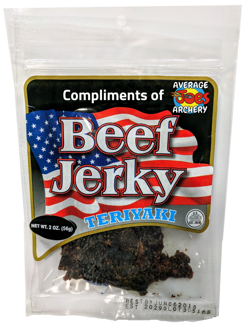 Beef jerky in zip packs with custom printed and branded label.