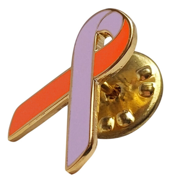 Lavender and Orange Eczema Awareness / Support Ribbon Lapel Pin
