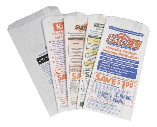 Prescription and Pharmacy Bags in Natural Kraft or White Paper 