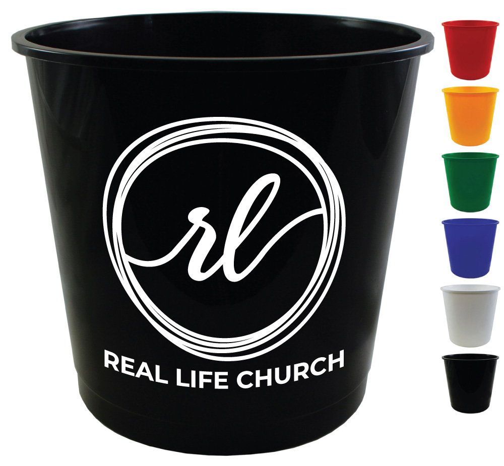 Plastic church offering/donation bucket/pail/tub in 176oz, 8" tall, 8.5" dia size.... from ASI 61952 Howw Mfg Co Inc