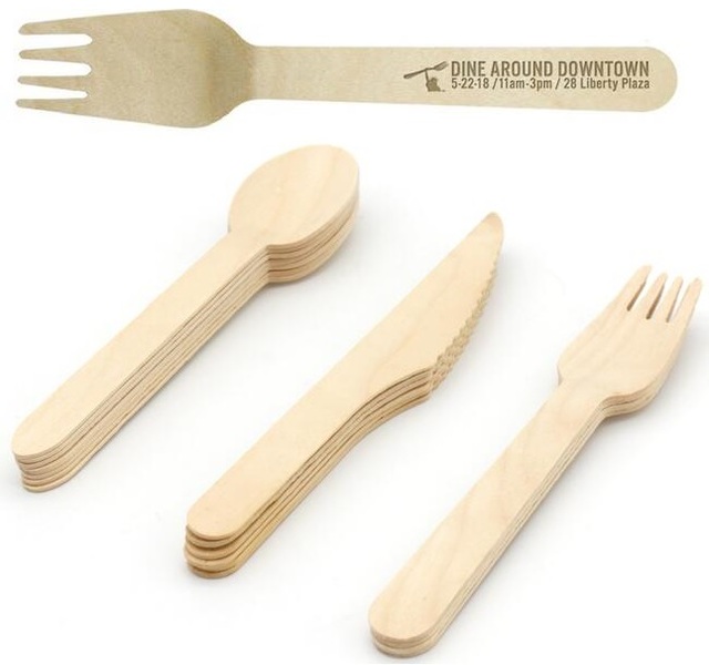 6" Disposable Birch Wood Forks, spoons, butter knives custom laser engraved.... from ASI 89241 Star Promo, Inc.