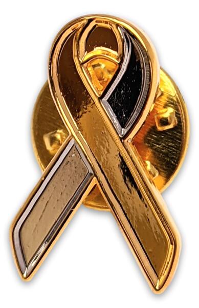 Silver and Gold Hearing Impairment Awareness / Support Ribbon Lapel Pin