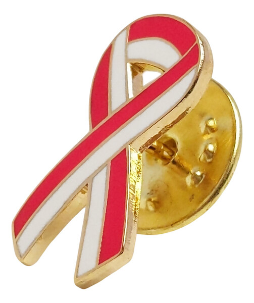 Striped Red and White Oral Cancer Awareness / Support Ribbon Lapel