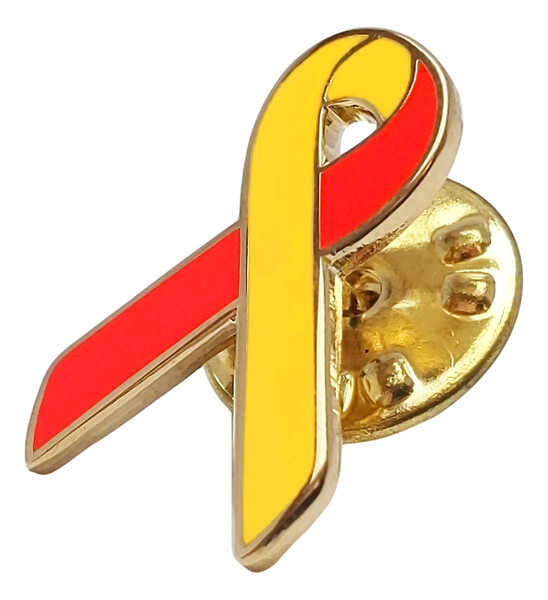 Red & Yellow Hepatitis Awareness / Support Ribbon Lapel Pin