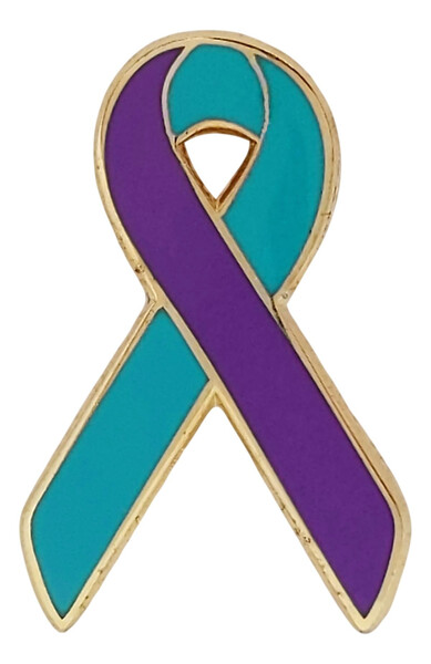 Purple and Teal Domestic Violence Awareness / Support Ribbon Lapel Pin