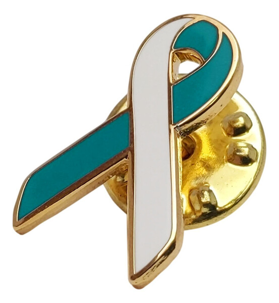 White and Teal Cervical Cancer Awareness / Support Ribbon Lapel Pin