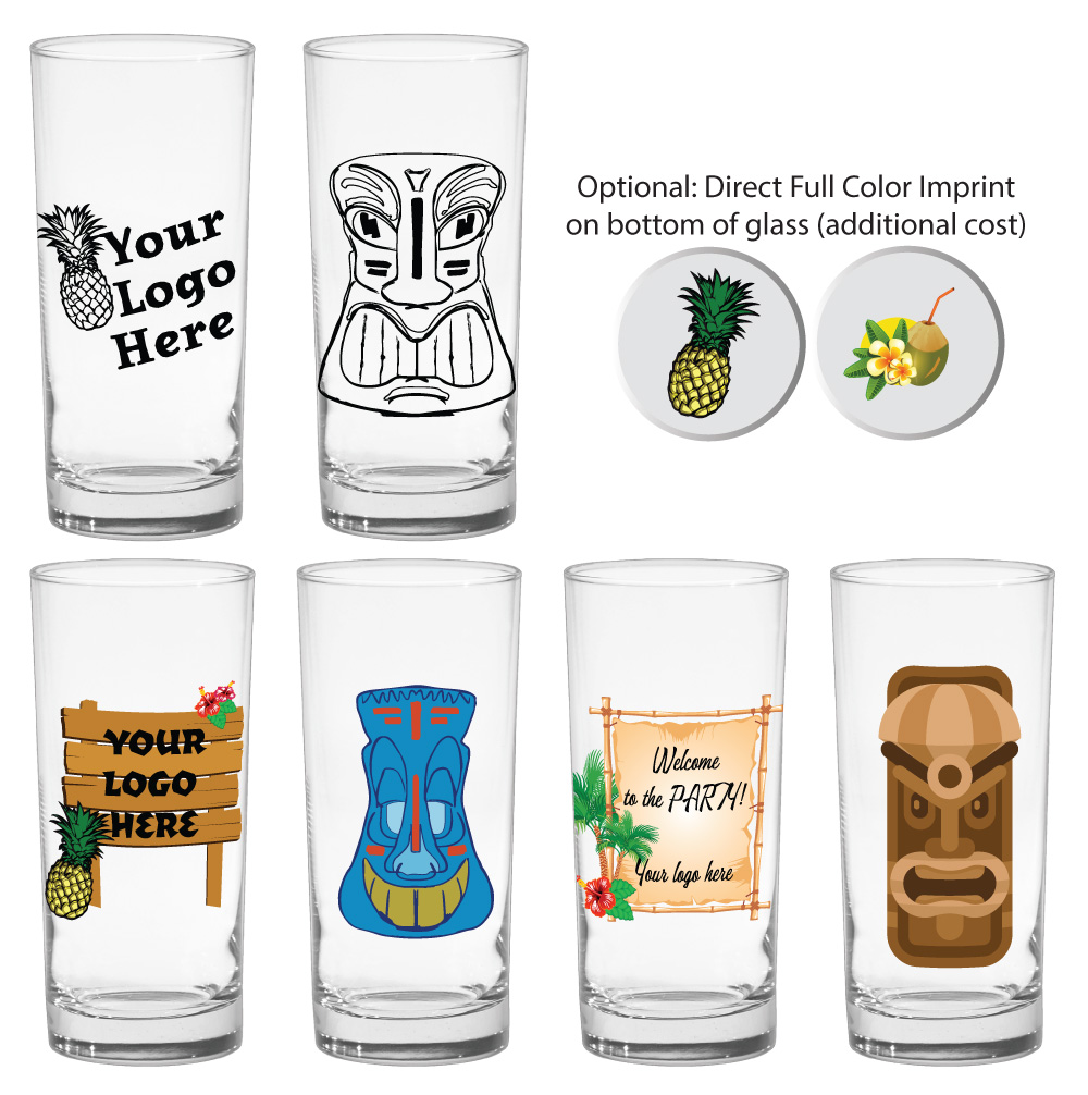 Tiki Themed Imprint on 6.25" tall 15-ounce deluxe drinking glass.... from ASI 71920 Moderne Glass Company Inc / Glass America®
