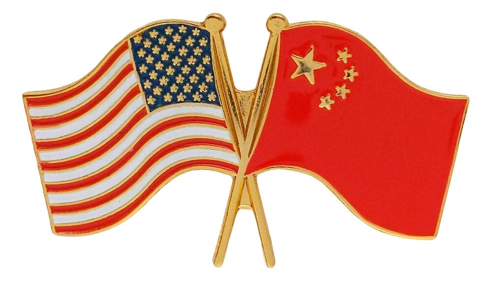 US / American and China Friendship Flags Friendship Pin